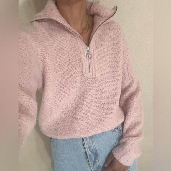 Aritzia Wilfred Free Gwyneth Wool Alpaca Cropped Quarter-Zip Knit Sweater Small - Picture 4 of 9